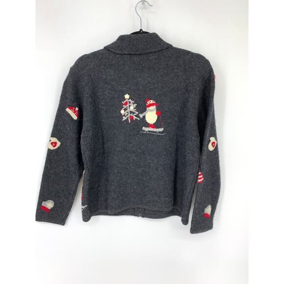 Talbots Women's Size PS Zip Up Holiday Snowman Cardigan Sweater Gray Wool - Picture 5 of 5